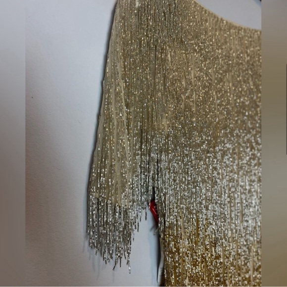 MAC DUGGAL Beaded Fringe Gown Ombré Silver
Gold Formal Dress 4743 Size 4 - Picture 6 of 9